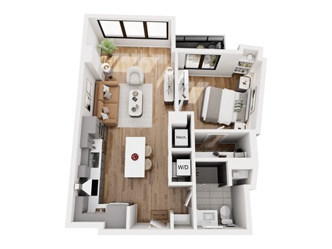 Floor plan for 1 bed, 1 bath, 690 sqft